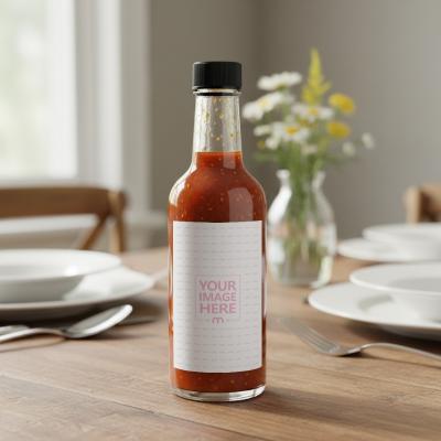 Glass Sauce Bottle Mockup with Blank Label