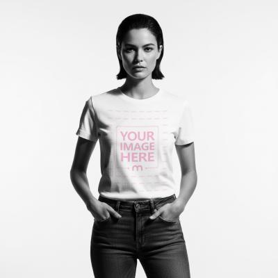 T-Shirt Mockup with Woman Worn in High-Contrast Studio Portrait