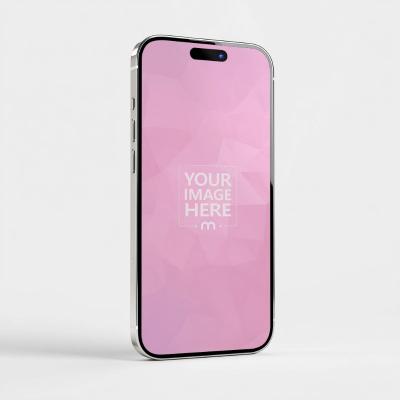 iPhone Mockup Standing Upright on White Studio Background