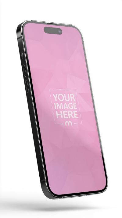iPhone Mockup Floating at Dynamic Angle in White Background