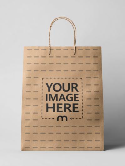 Paper Bag Mockup with Handles Placed on Soft Gray Background