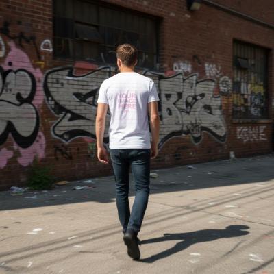 Back View Men T-Shirt Mockup Worn Outdoor