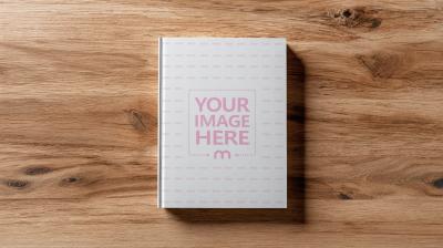 Hardcover Book Mockup Top View on Wooden Table