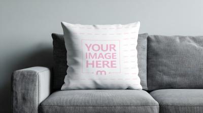 Cushion Mockup Resting on Sofa in Interior Scene