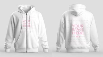 Zip-Up Hoodie Mockup Front and Back View in Studio Background