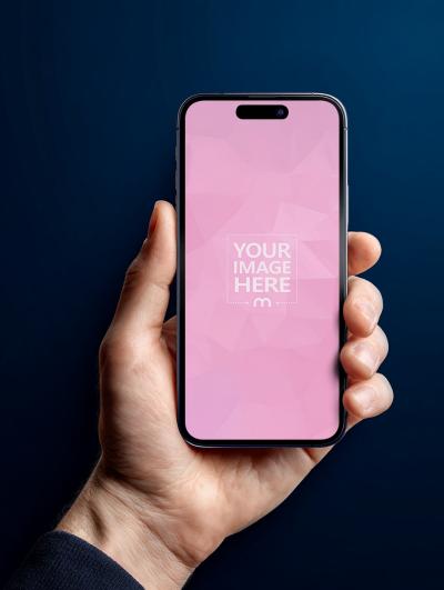 Smartphone Mockup in Hand in Dark Background