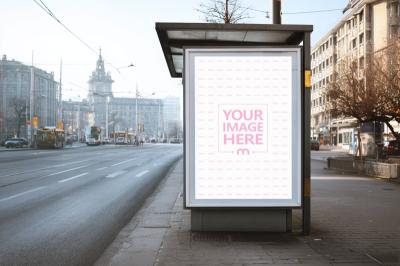 Bus Stop Billboard Mockup at Street Scene