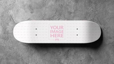 Blank Skateboard Deck Mockup Top View on Concrete