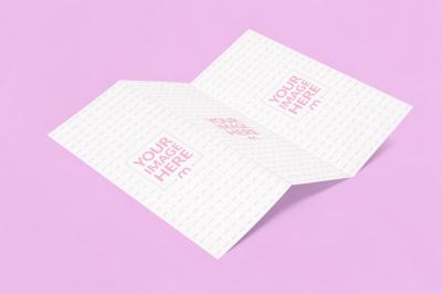 Trifold Brochure Mockup Fully Opened on Pastel Pink Flat Surface