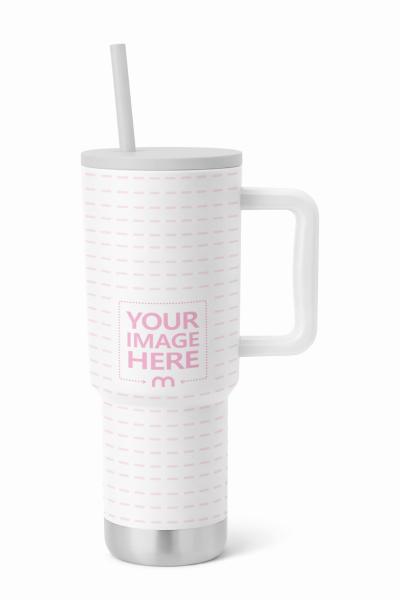 Insulated Tumbler Mockup with Handle and Straw
