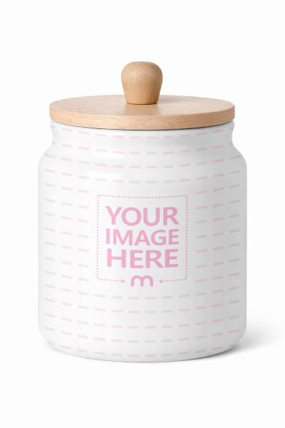 Ceramic Jar Mockup with Wooden Lid in Isolated Background