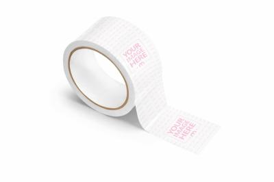 Clear Adhesive Tape Roll Mockup Angled on White Surface