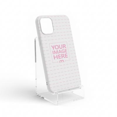 Phone Case Mockup on Clear Acrylic Stand in Retail Display