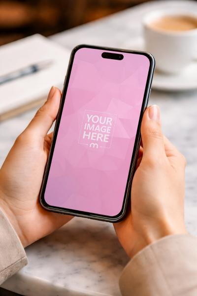 Smartphone Mockup Held with Both Hands on Table