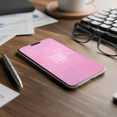 Smartphone Mockup Resting on Wooden Desk