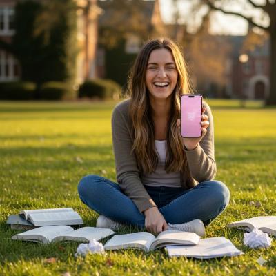 Smartphone Mockup Held by Student Sitting on Grass