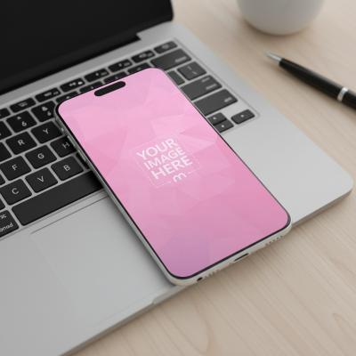 Smartphone Mockup Placed on Laptop Keyboard