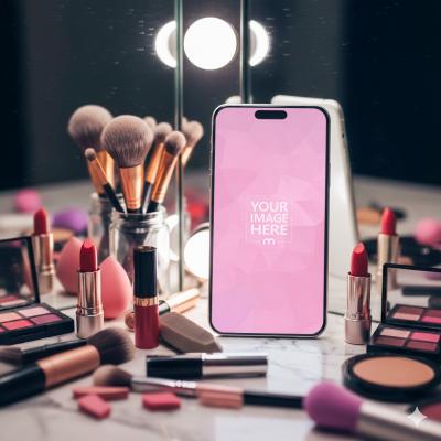 Smartphone Mockup Standing on Makeup Room