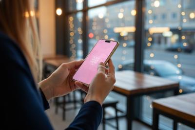 Smartphone Mockup Held Near Cafe Window