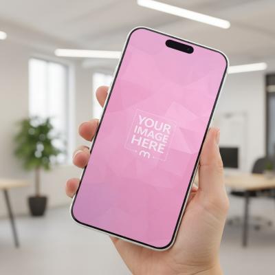 Smartphone Mockup Held in Hand in Bright Modern Office