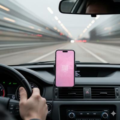 Smartphone Mockup in Car Dashboard Holder While Driving