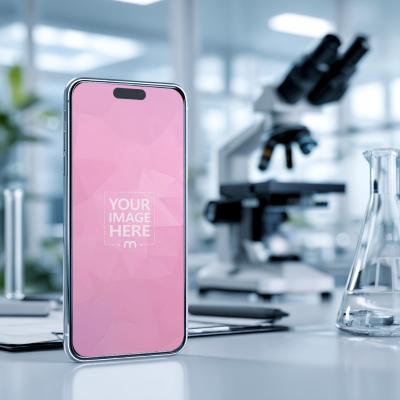 Smartphone Mockup on Modern Lab Desk in Medical Scene