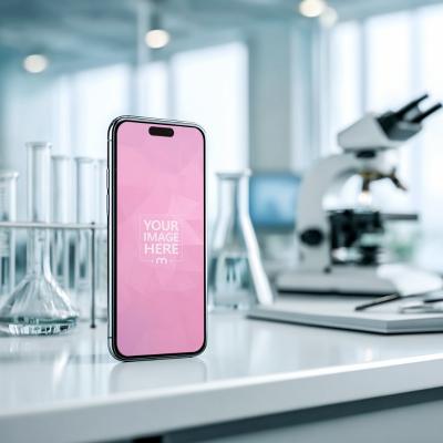 Smartphone Mockup Standing on Laboratory Table