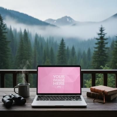 Laptop Mockup with Forest View for Nature-Inspired Work