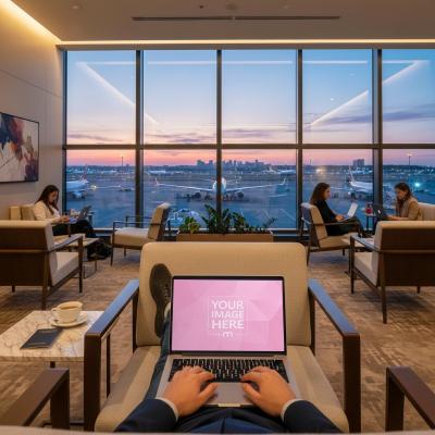 Laptop Mockup Generator at Airport Lounge