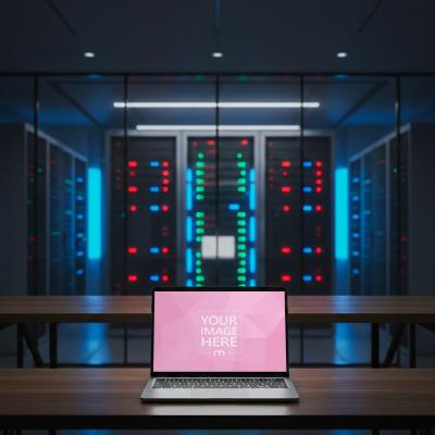 Laptop Mockup Generator Placed in Server Room