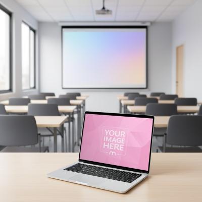 Laptop Mockup Generator Placed on Classroom Desk