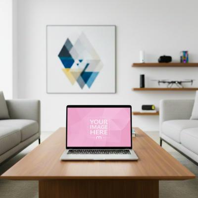 Laptop Mockup Generator Placed in Modern Living Room