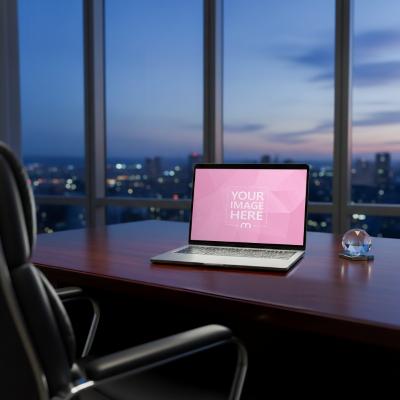 Laptop Mockup Generator Placed on Executive Desk