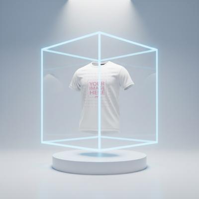 Floating T-Shirt Mockup in Glass Cube for Futuristic Displays