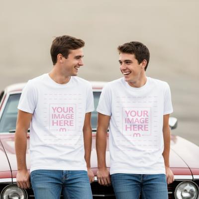 T-Shirt Mockup on Twin Brothers on Vintage Car