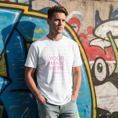 T-Shirt Mockup on Male Model with Graffiti Background