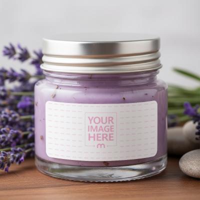 Glass Candle Jar Label Mockup in Lavender Theme