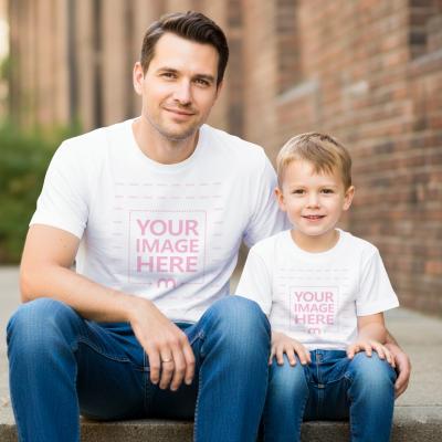 T-Shirt Mockup on Father and Son for Urban Lifestyle Apparels