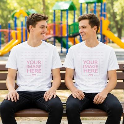 T-Shirt Mockup on Twin Brothers in Park Outdoor