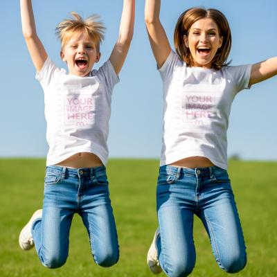 T-Shirt Mockup on Mother and Child for Matching Family Dress