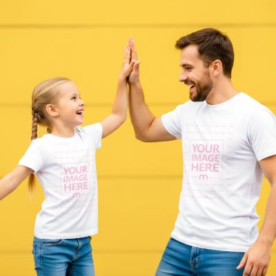 T-Shirt Mockup on Father and Daughter for Matching Dresses