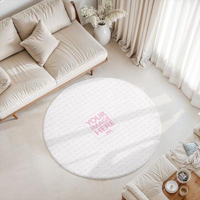 Round Rug Mockup Top View in Living Room