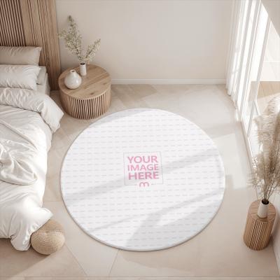 Top View Round Rug Mockup Placed in Bedroom