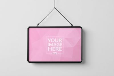 Hanging Sign Mockup with Black Frame for Storefront Branding