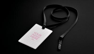 ID Badge Mockup with Black Lanyard for Corporate Identity