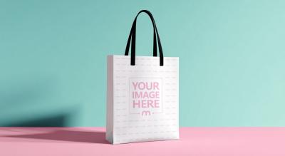 Tote Bag Mockup on Pastel Surface for Retail Merchandise