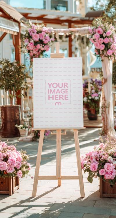 Art Canvas Mockup on Wooden Easel for Wedding Signage