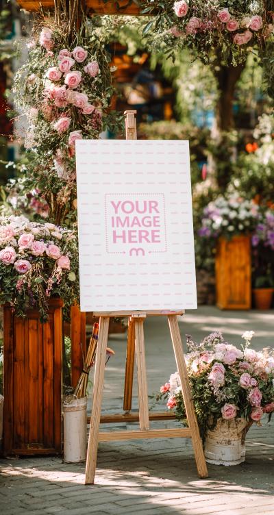 Art Canvas Mockup on Easel for Garden Event Presentations
