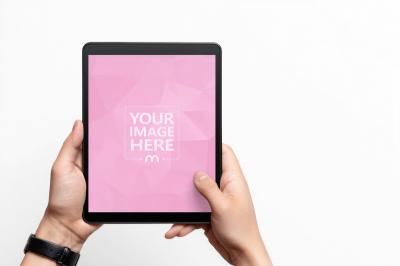 Tablet Mockup Held in Two Hands for Ad Preview