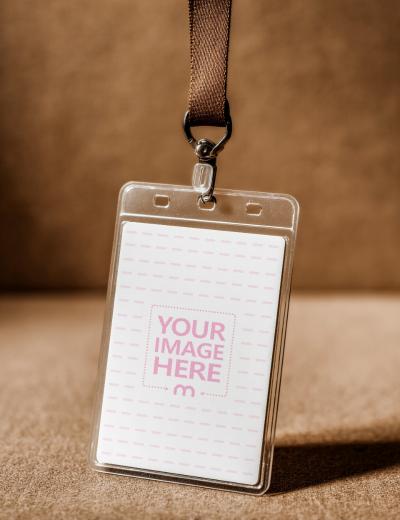 Vertical Badge Holder Mockup with Lanyard